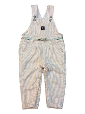 Baby OshKosh Pink White Striped Knit Overalls 12M Glitter Belt Snap Leg EUC